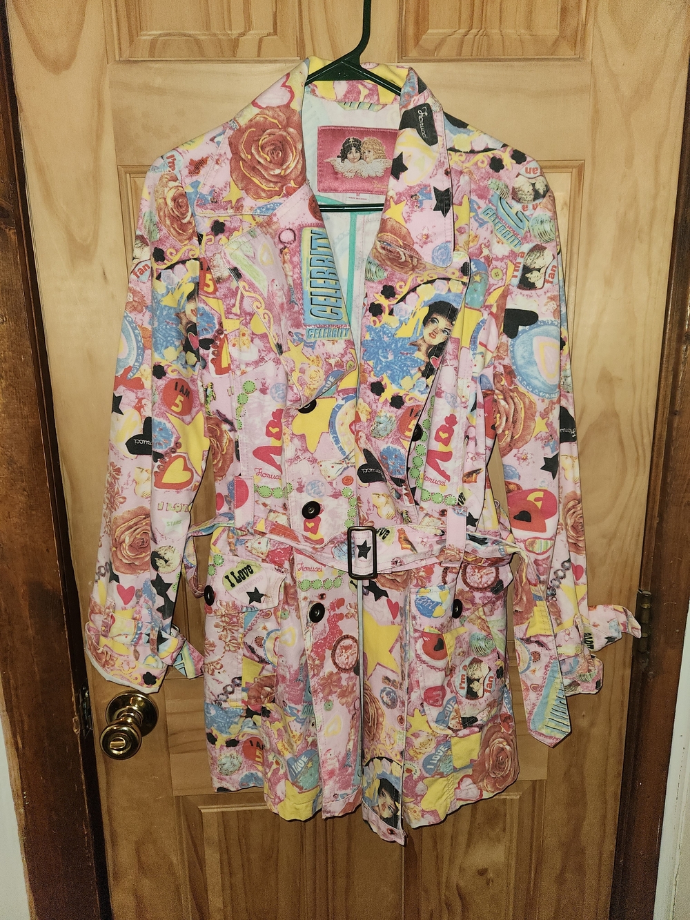Y2K 2005 Fiorucci Pop Art Trench Coat. Size Medium